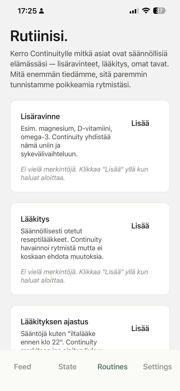 Continuityn rutiinit – lääkitystä havainnoidaan; muutokset tekee aina ihminen